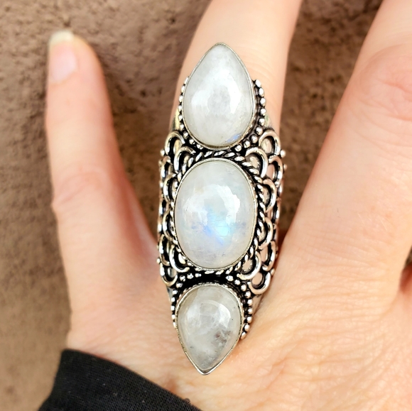 New Rainbow Moonstone 925 Silver Statement Ring. - Picture 3 of 16